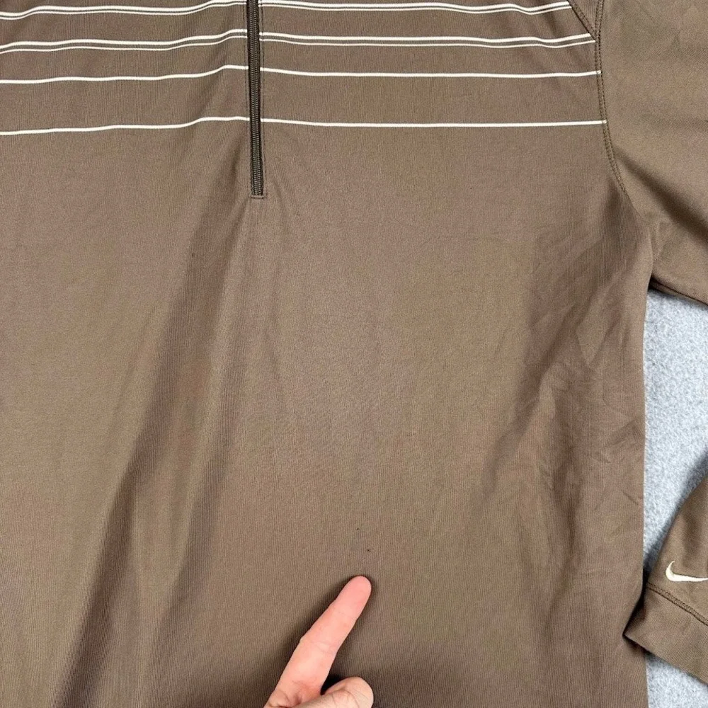 Nike Golf Dri FIT Quarter Zip Pullover Long Sleeve Shirt Men Medium Brown Stripe